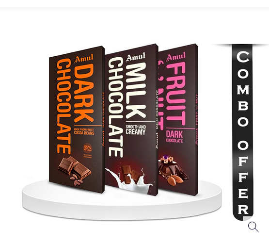 Combo of Amul Dark, Milk, Fruit N Nut Chocolate - 150 gm pack of 3
