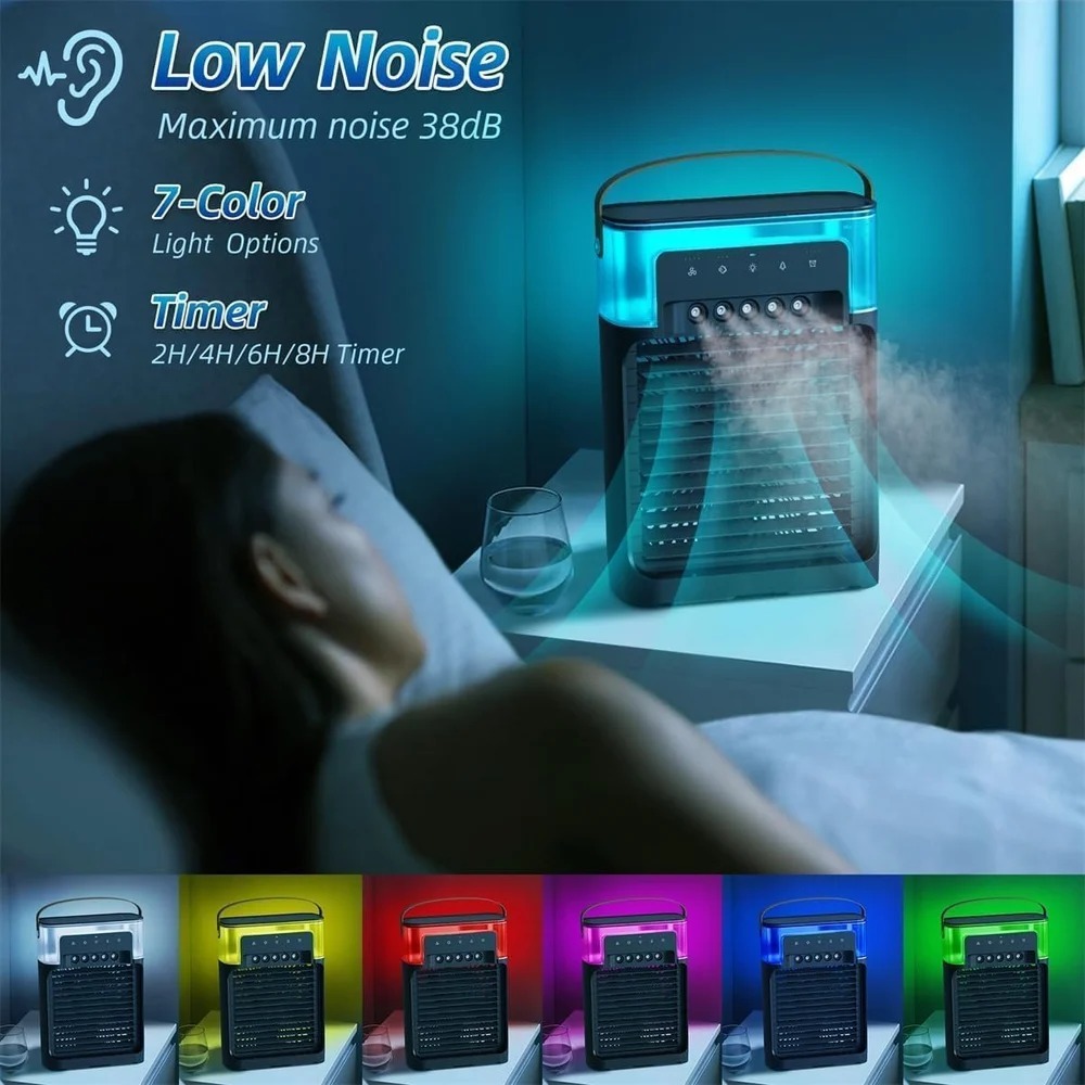 Portable Fan Air Conditioners USB Electric Fan LED Night Light Water Mist Fun 3 In 1 Air Cooler For Home. 
