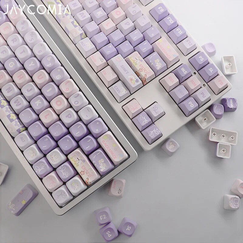 MOA/Cherry Profile Purple Rabbit PBT Keycaps Big Set Dye-Sub Alice ISO Layout Key Caps For Mechanical Keyboard Wooting 75 Hi75