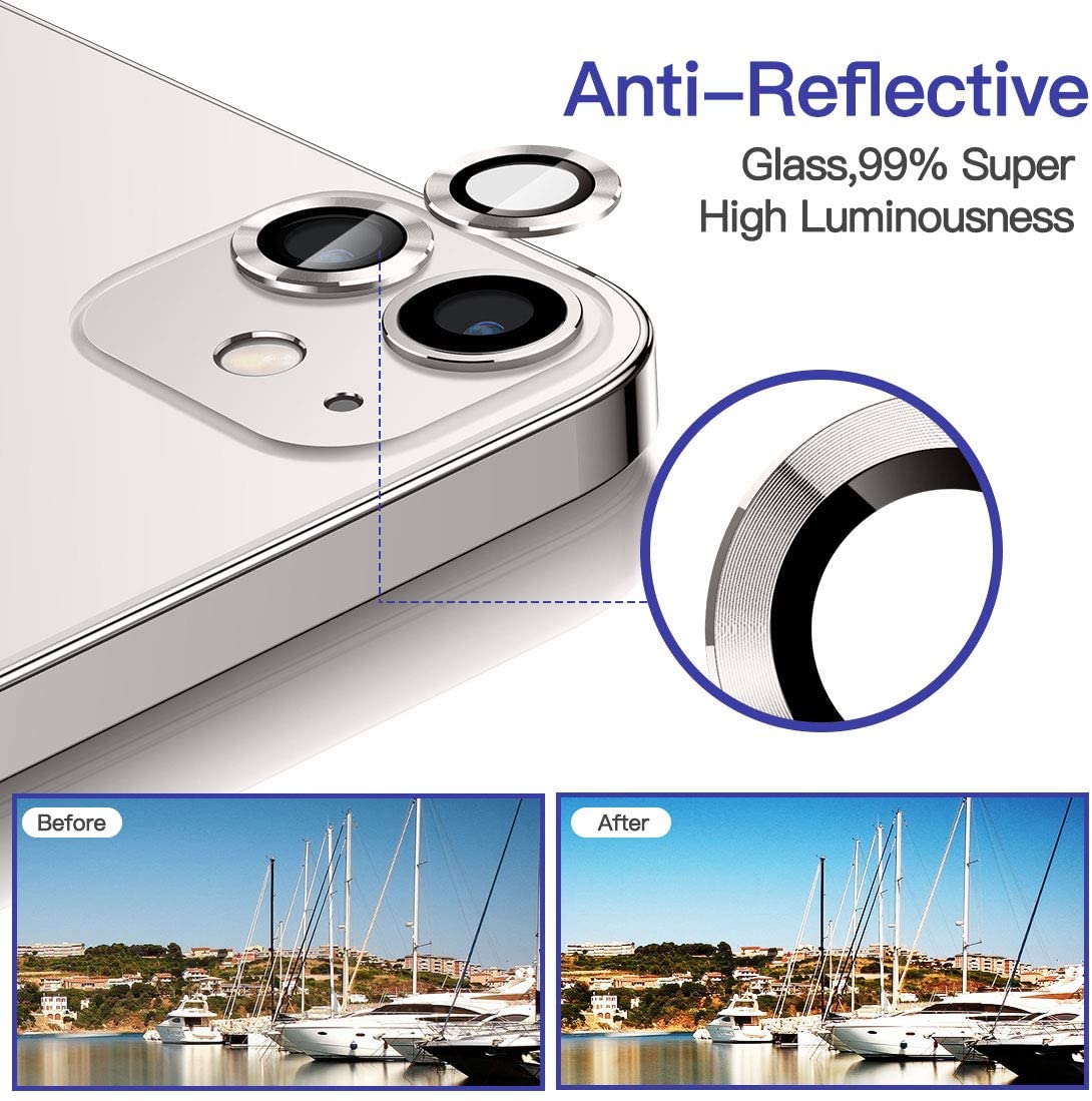 For Apple iPhone 12 Mini White Camera Protector WSKEN Metal Ring Tempered Glass Camera Lens Protector. 