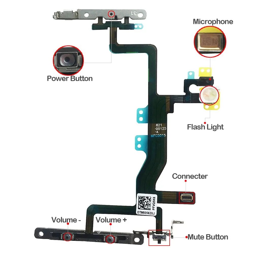 Power And Volume Flex For iPhone 6 6P 6s Plus Mute Button Silent Switch Flex Cable With Bracket Replacement. 