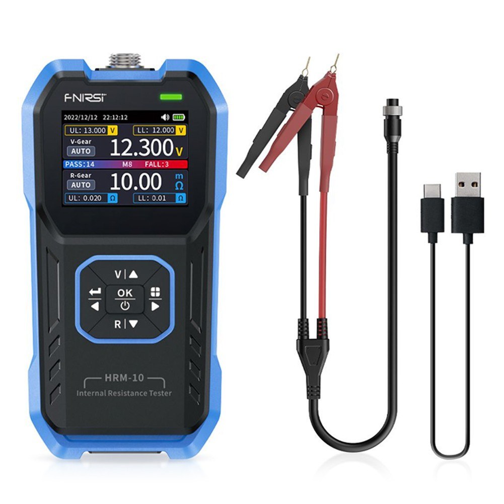 HRM-10 Portable Versatile 4-Wire Battery Tester Accurate Internal Resistance Voltage Measurement Device TFT Display with Sorting Data Hold and Export Functions for Various Battery Types. 