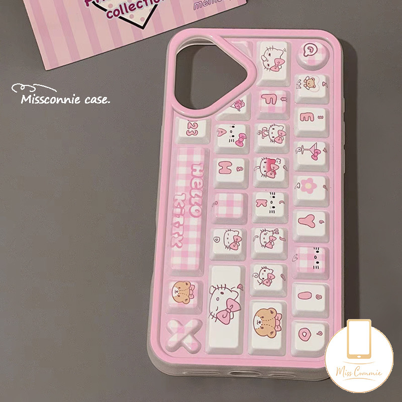 Fashion Lovely Color Bear Bunny Hello Kitty Keyboard Case Compatible for IPhone 16 13 11 15 14 12 Pro Max 13 15 16 12 14 Pro Luxury Stress Relief Entertainment 3D Keyboard Case. 