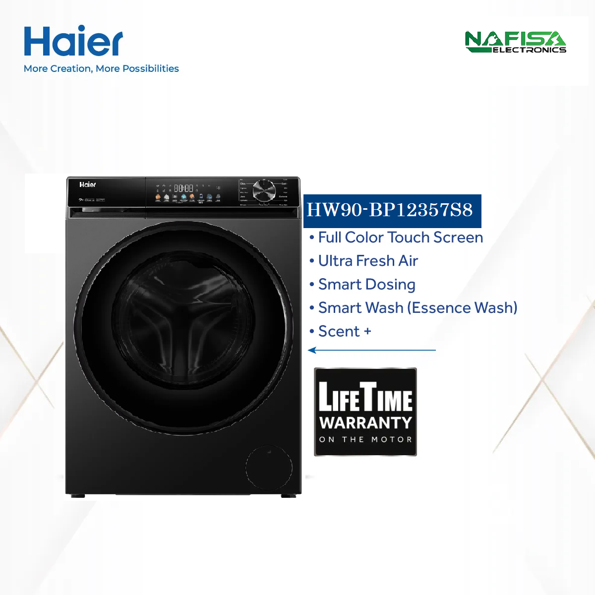 Haier 9 KG Front Loading Washing Machine/525 drum/steam wash/BLDC motor (HW90-BP12357S8) Free Delivery & Installation