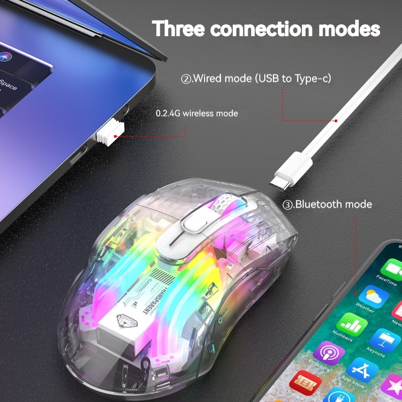 Q19 Wireless Bluetooth Tri-mode Transparent Mouse RGB Illuminated Gaming Gaming PC Notebook Cross Border. 