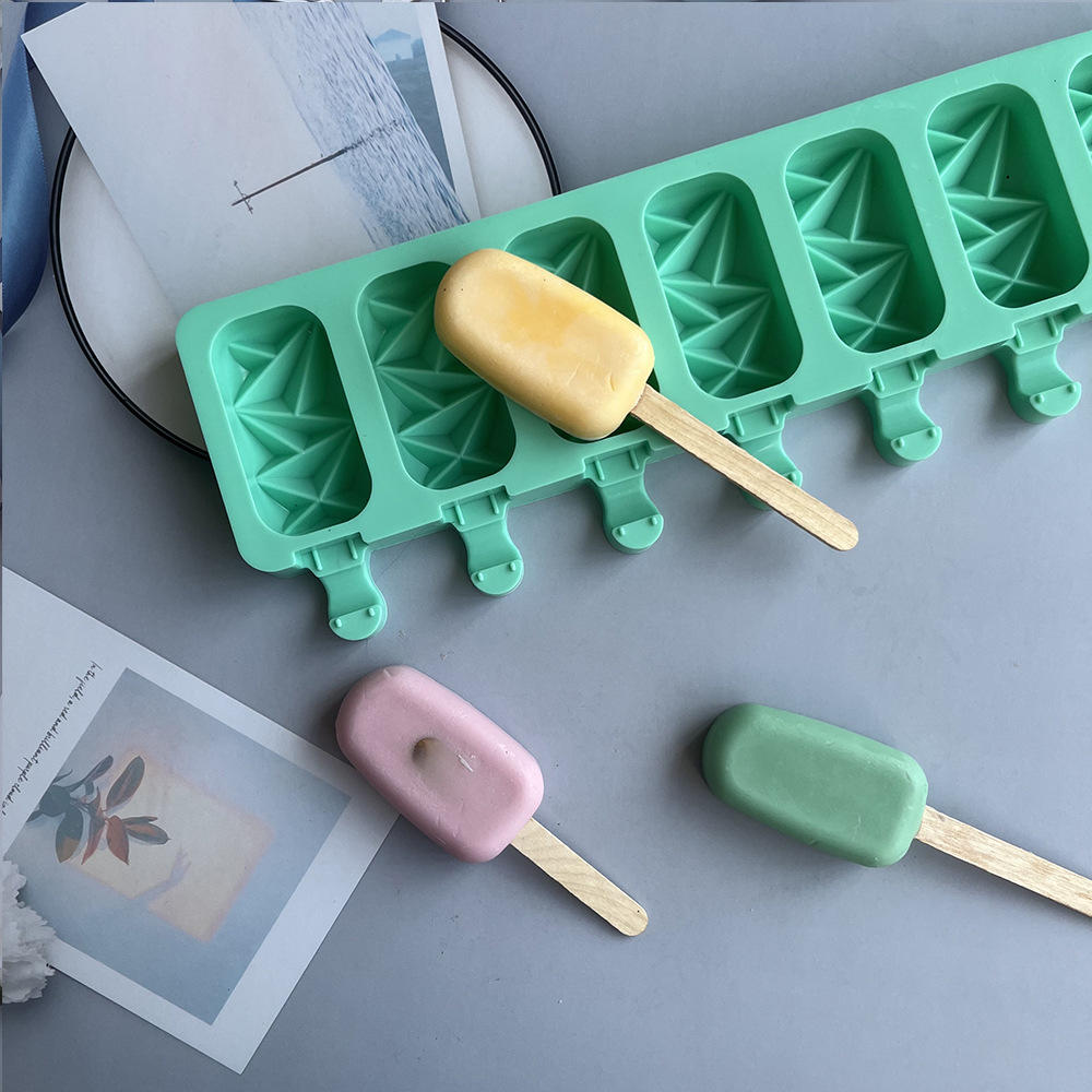 8-Hole Ice Cream Silicone Mold Chocolate Baking Soap Mould Colorful Geometric Lines Home Ice Cube Making Tray Container. 