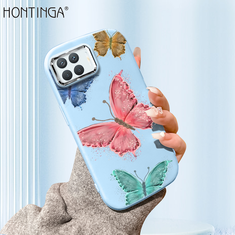 Hontinga for OPPO F19 F17 Pro A95 A74 A94 A93 2020 Back Cover Luxury Silver Edge Lens Mobile Cover Beautiful Butterfly Pattern Soft Silicone Phone Case