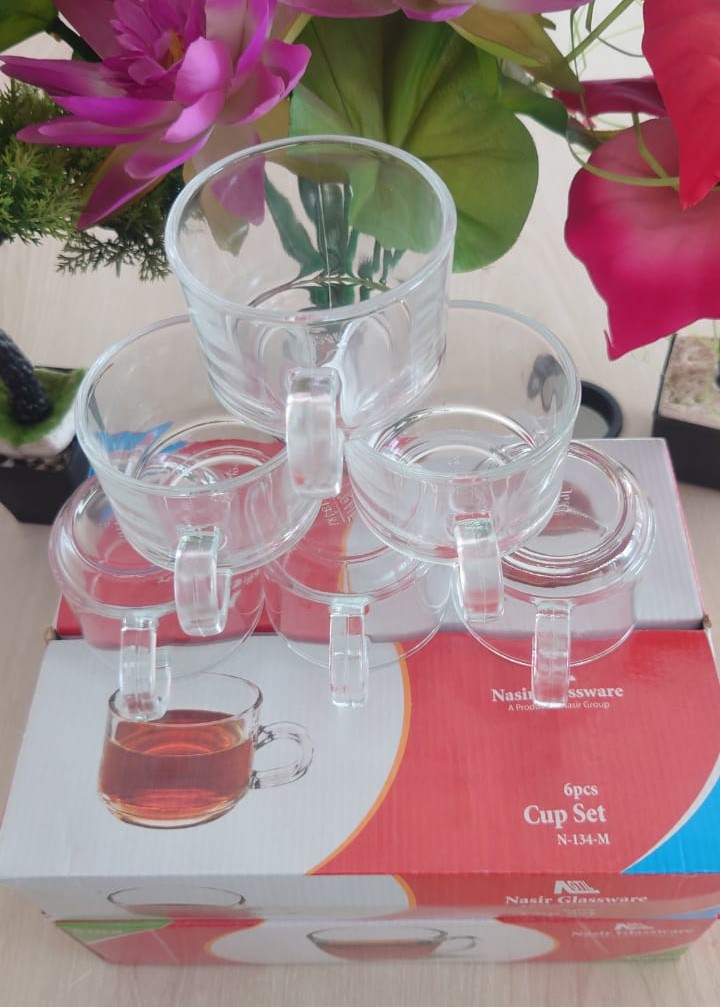 Tea Coffe Cup Set 6 PC Transparent Enjoy Tea Time With This Elegant Transparent Cup Set  N134M