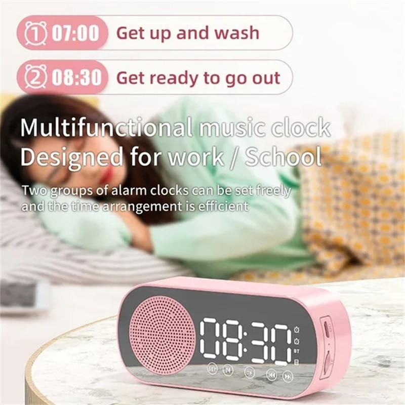 New Desk Speaker Clock Bluetooth Speaker FM Radio Alarm Clock HiFi Sound HD Mirror Screen Support TF Card for Bedroom Clock. 
