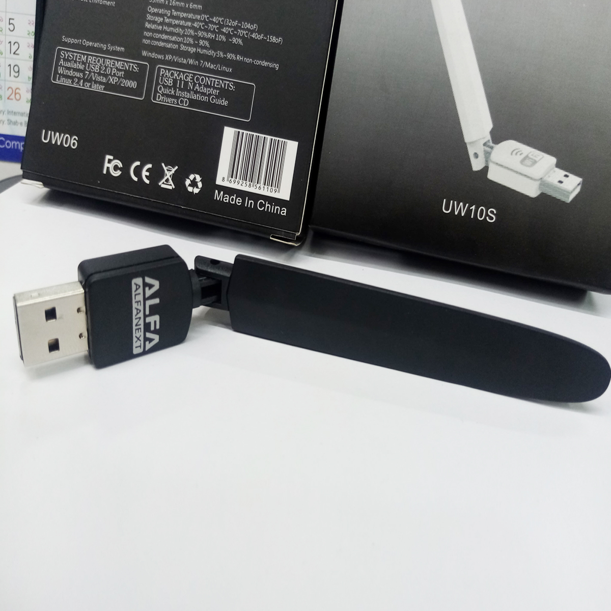 USB Wireless-N Adapter UW10S Alfa with Antenna- Black. 
