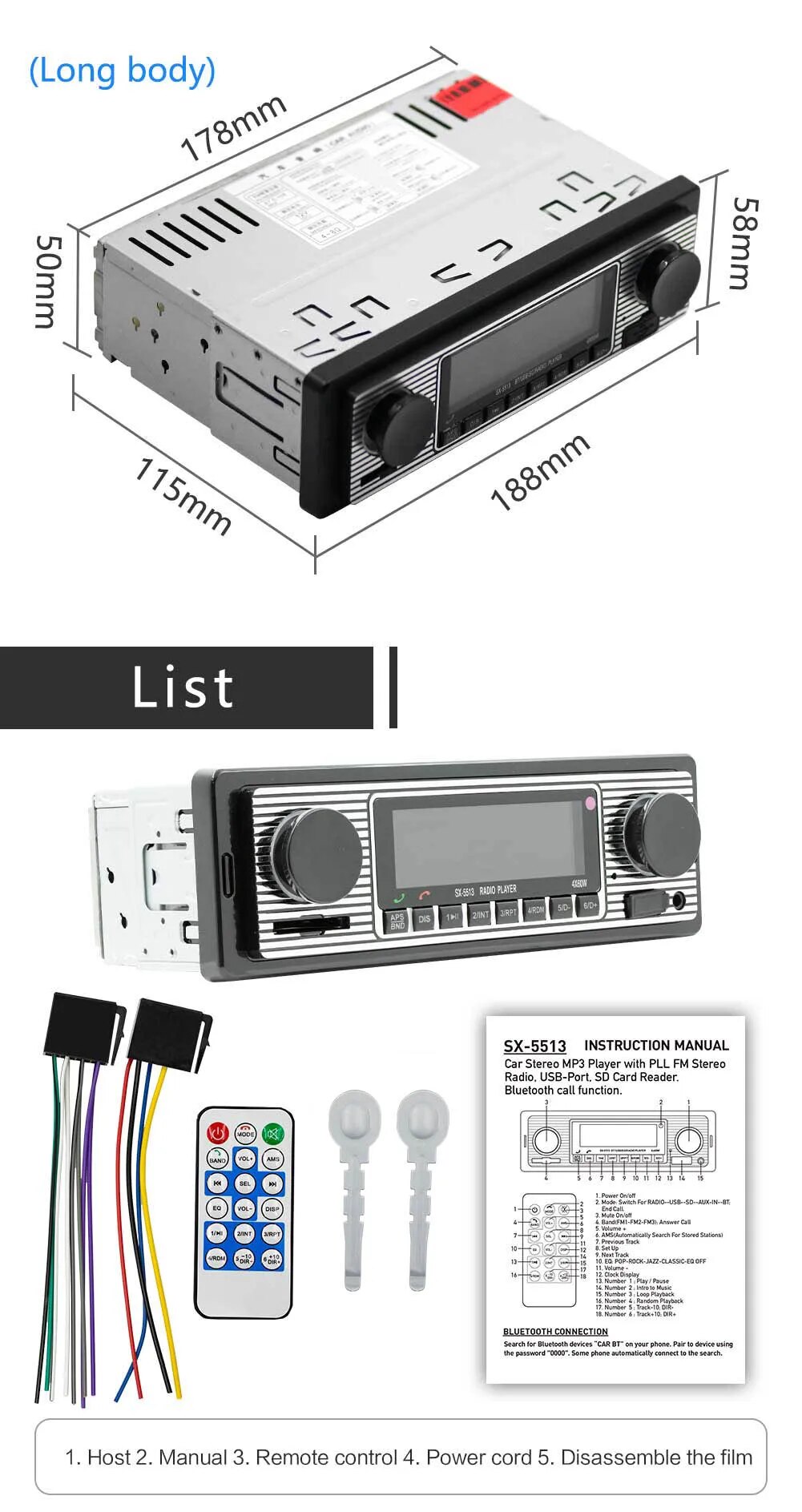 Bluetooth Car Radio Vintage Dual Knob MP3 Player FM Tuner Stereo USB AUX Classic Car Retro Audio Receiver Speaker Accessories. 
