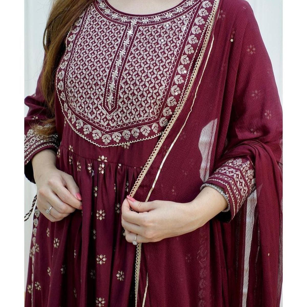 Readymade Naira Cut Gown Three-Piece Dress - Elegant and Well-Crafted Choice - Suitable Choice for All Occasions