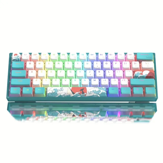 Womier WK61 Mechanical Keyboard RGB Wired Gaming Keyboard Hot-Swappable Blue Sea Theme with PBT Keycaps for Windows PC Gamers. 