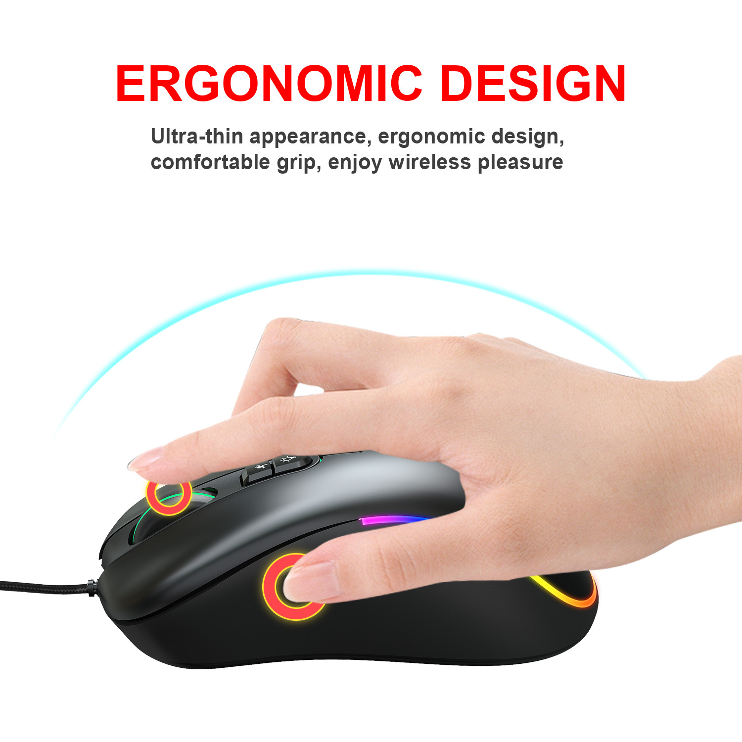 HXSJ J300 Wired Gaming Mouse RGB Colorful Light Macro 6400 Adjustable DPI Gamer Mouse for PUBG Better than HP Razer Mouse Mice. 