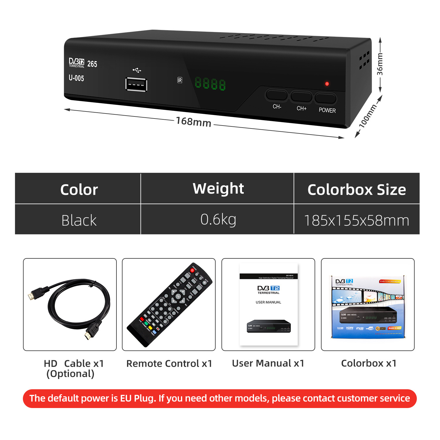 2024 Spain TDT Decoder DVB-T T2 H.265 HEVC FTA Full HD Ground Digital TV Tuner 1080P Terrestrial TV Receiver For EU Country. 