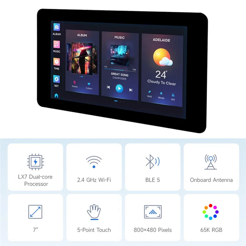 ESP32-S3 7 Inch Touch Display Development Board 800x480 WiFi Bluetooth 5 for GUI LVGL HMI ESP32. 