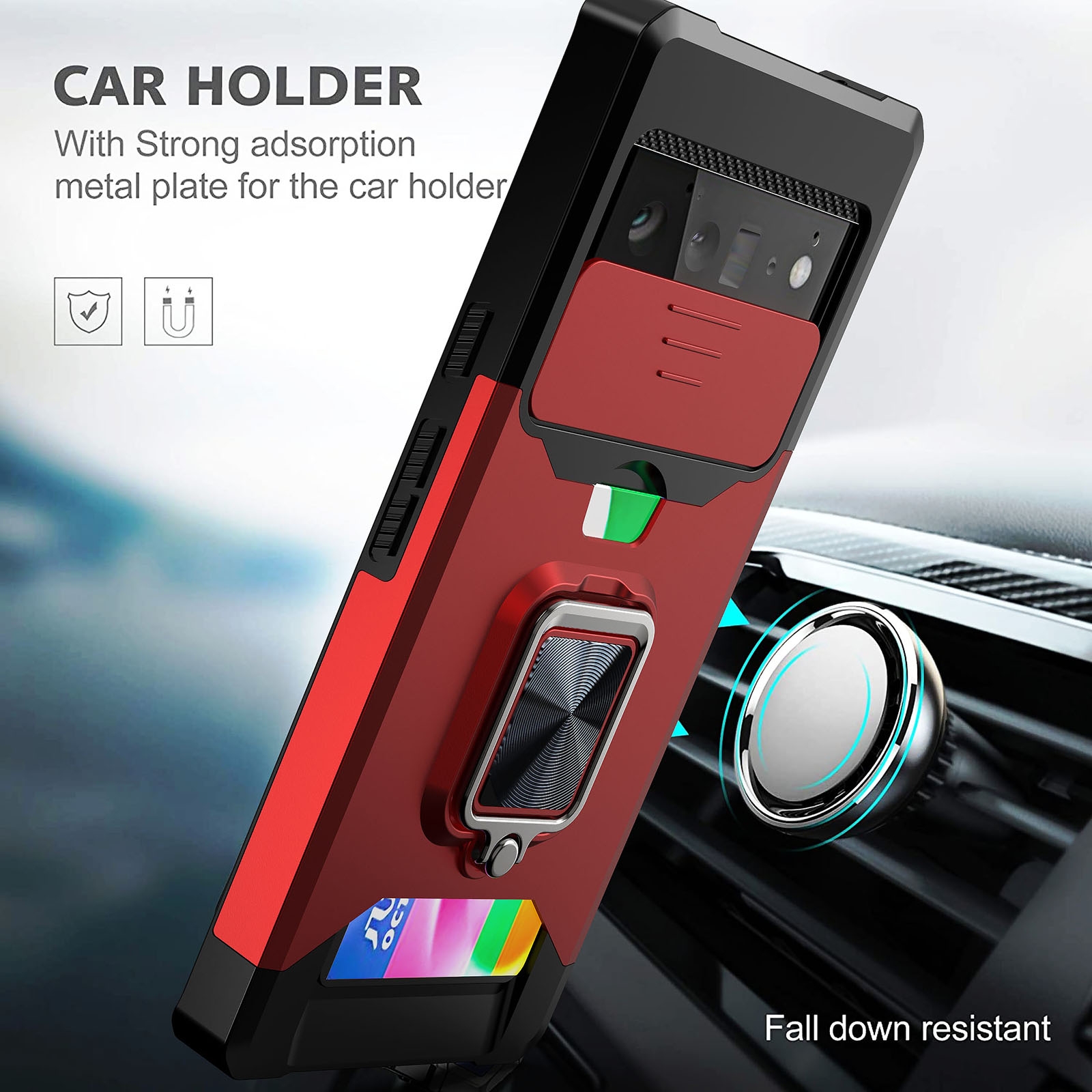 For Google Pixel 6 Pro Sliding Camera Cover Design PC + TPU Shockproof Case with Ring Holder & Card Slot. 