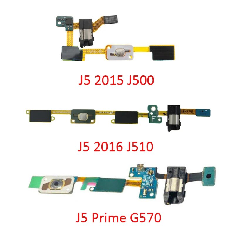 Home Button Earphone Jack For Samsung J5 Prime Metal 2015 2016 J500 J510 G570 Original Phone New Menu Flex Cable Replace Parts