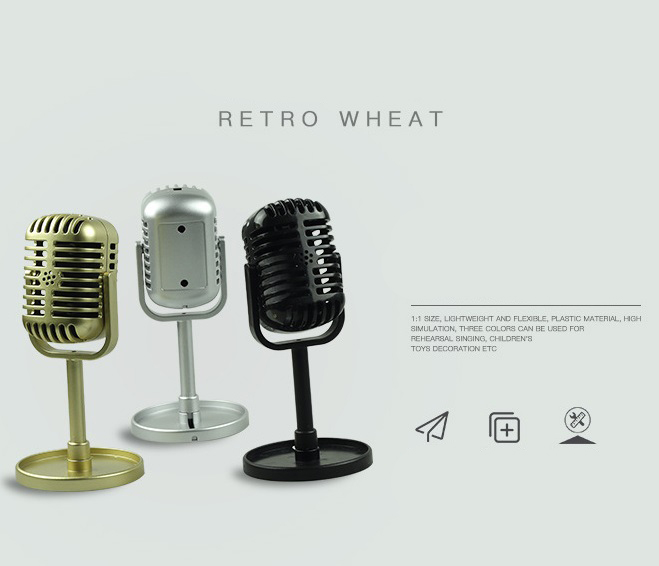 Simulation props mic Classic Retro Dynamic Vocal Microphone Vintage Style Mic Universal Stand Compatible Live Performance Karaoke Studio Recording. 