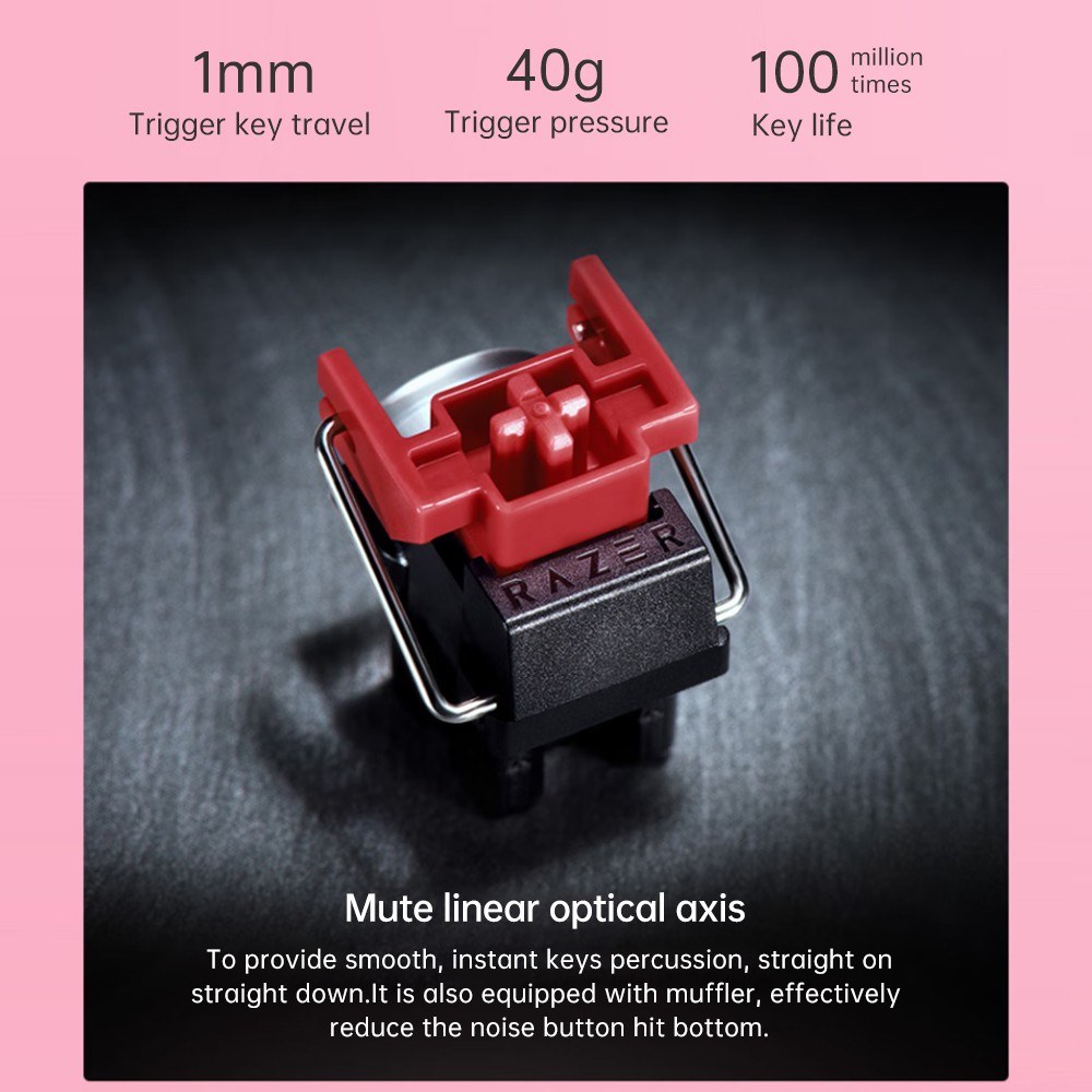 Razer V2 87 key RGB mechanical keyboard with wrist rest - pink. 