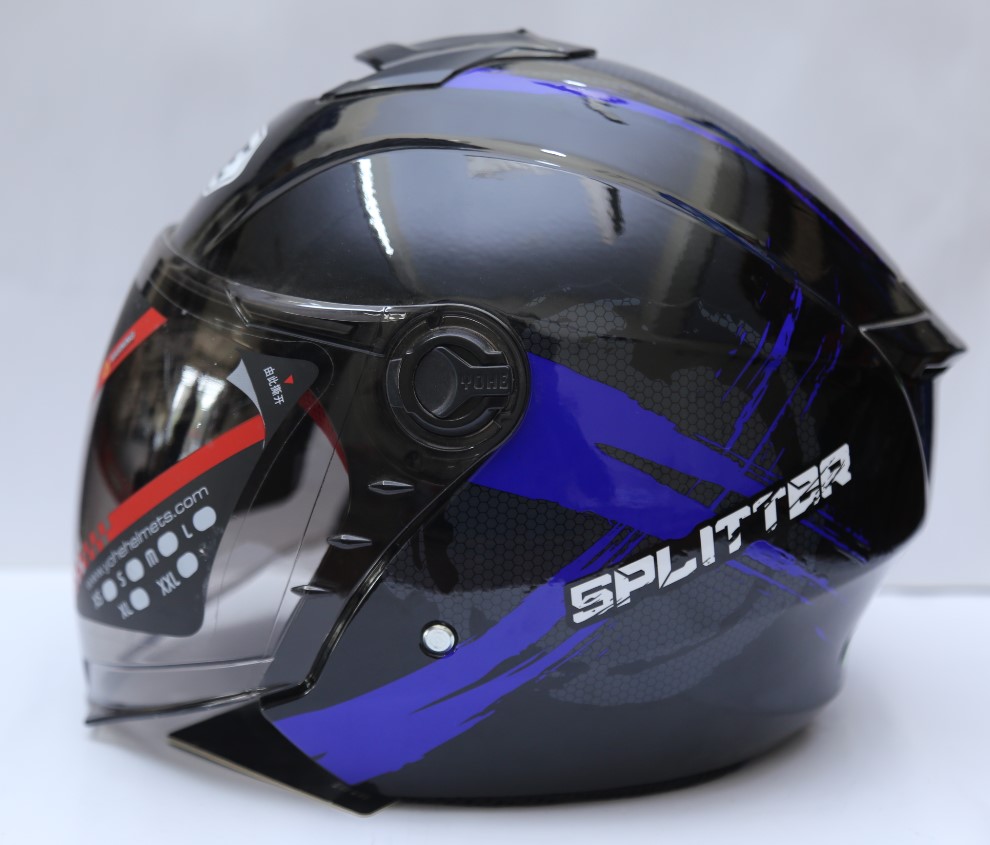 Yohe spilitter blue and black colour halfface helmet. - Motors - Unrivaled in Genre - Modern and Trendy. 