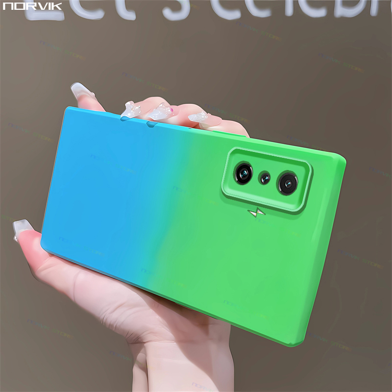NORVIK Cute Soft TPU Green Blue Gradient Case Lens All Inclusive Shockproof Protection Phone Casing for Xiaomi POCO Redmi Note 13 12 12T 11 11S 11T 10 10C K60 A1 F5 M5 M5S M4 X4 F4 GT Lite Pro Plus 4G 5G Cover N23-1
