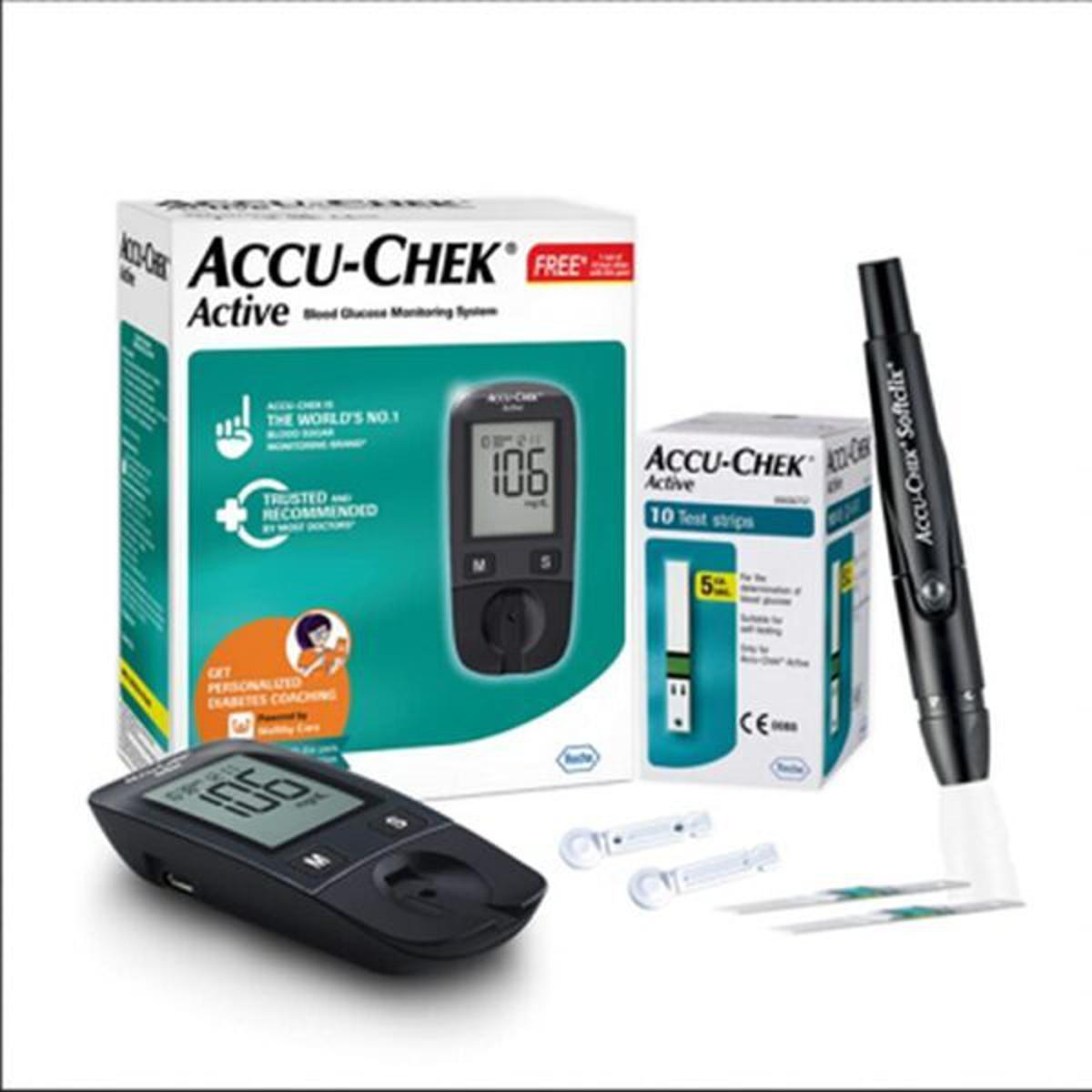 Accu_Chek Active Glucose Monitor With Free 10 Test Strips, Made in Germany