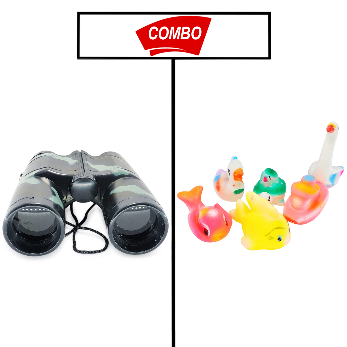 ACTION BINOCULAR WITH SQUIZING RUBBER TOYS SET COMBO PACK FOR YOUR KIDS