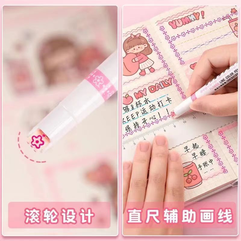 Hand Copy Pattern Outline PEN Students Draw Wavy Line Border Fluorescent Pen Curve Pen with Notebook Strokes. 