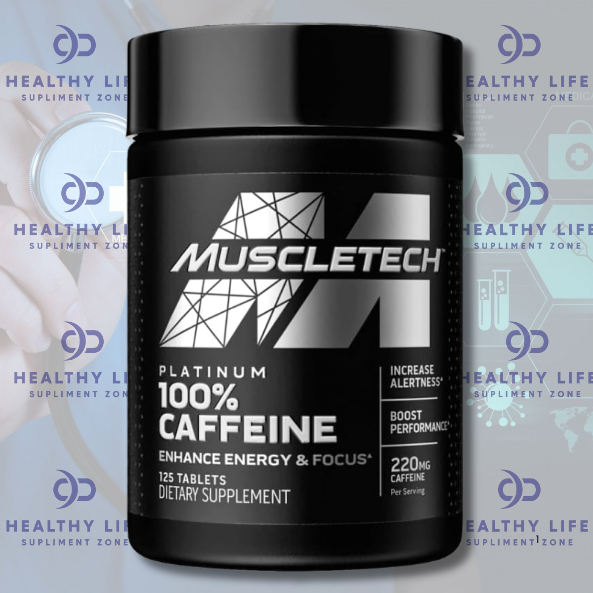 Caffeine Pills, MuscleTech 100% Caffeine Energy Supplements, PreWorkout Mental Focus + Energy Supplement, 220mg of Pure Caffeine, Sports Nutrition Endurance & Energy, 125 Count