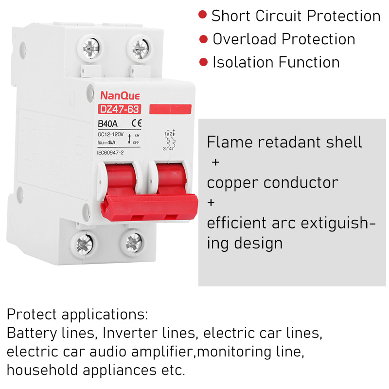 DC MCB 12V 24V 48V 60V 110V Circuit Breaker Battery Protect Switch Positive Negative Short Circuit 2P 10A 20A 50A 100A 125A 150A. 