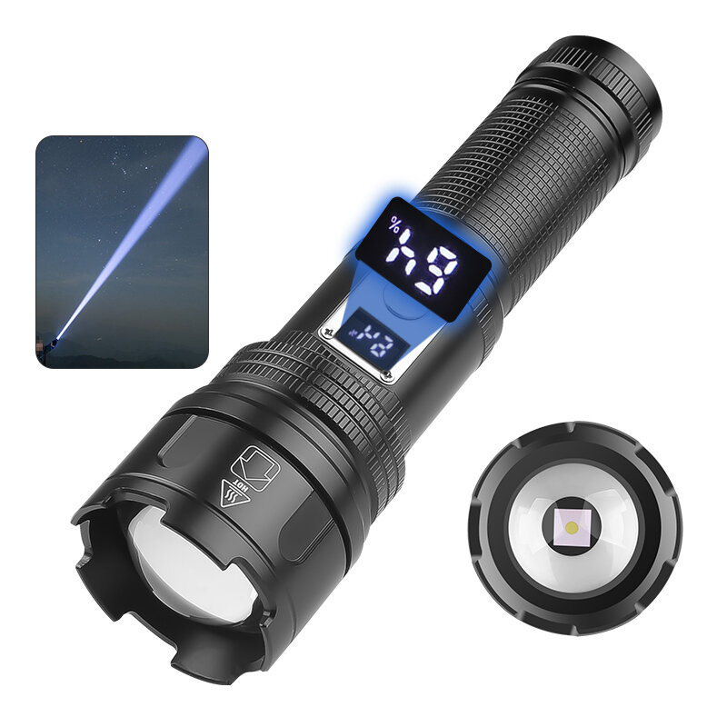 30W LED Long-Range Throwing LED Flashlight Digital Power Display Strong USB Rechargeable Aluminum Alloy Torch Light-Type A
