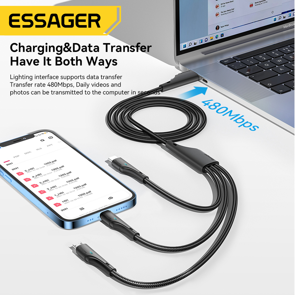 Mobile Phone Data Cord Portable Data Cable Charger Cord 3 in 1 Indicator Lamp Stable Transmission for Apple Huawei Mobile Phones. 