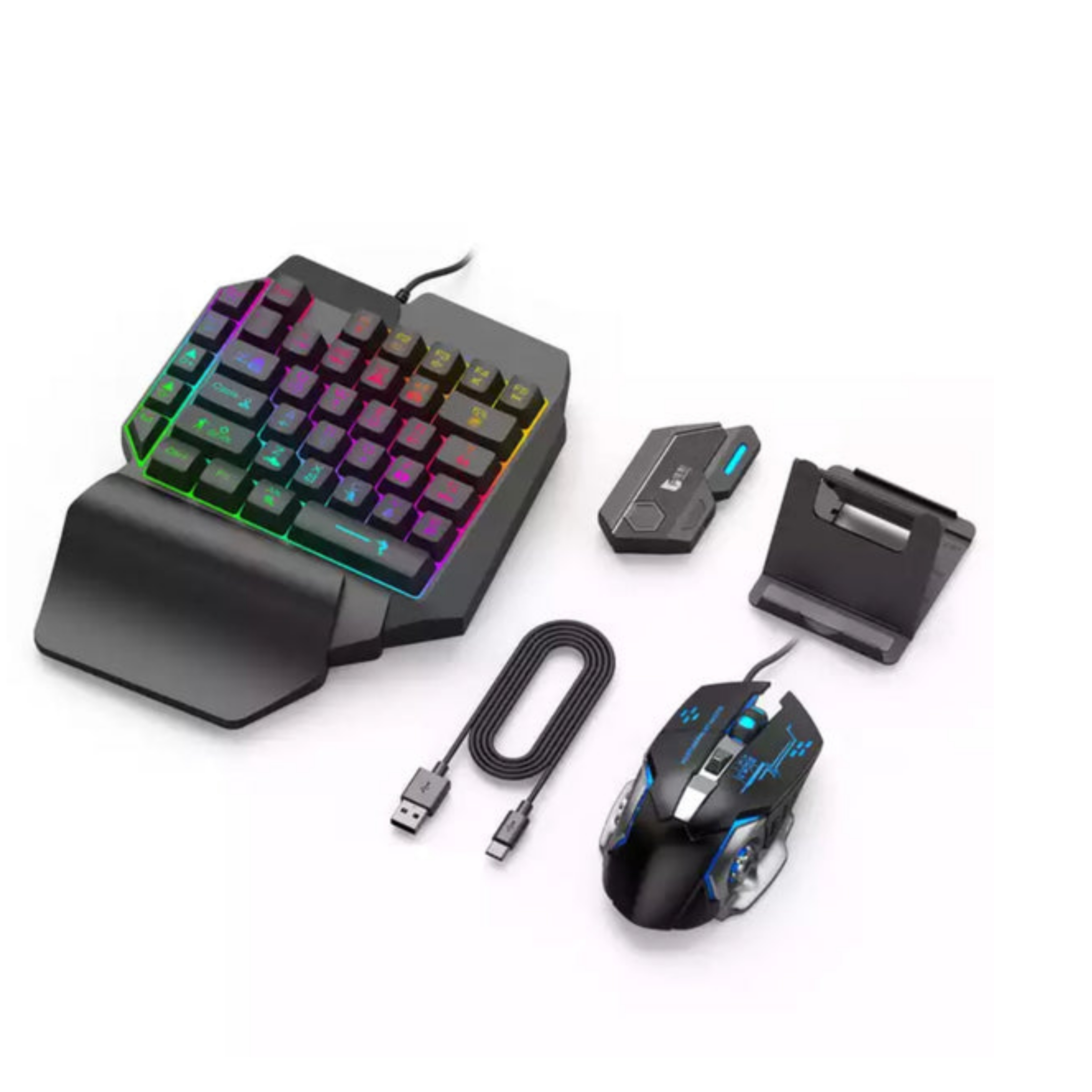5 in 1 Bluetooth Gaming Keyboard Mouse Converter Combo for Smartphone, play your mobile games using the keyboard and the mouse Gaming Accessory Kit (Multicolor, For Android, iOS). 