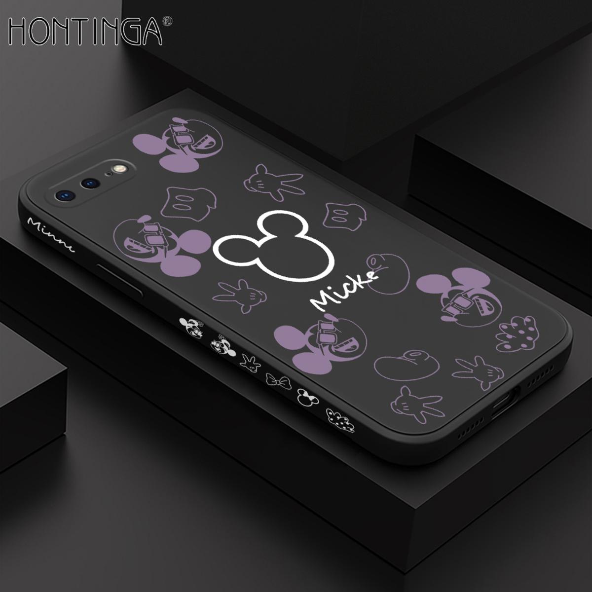 Hontinga for iPhone 8 Plus Case Side Design Cute Mouse Avatar Back Cover Soft Square Edge Pattern Liquid Silicone Trend Phone Cases