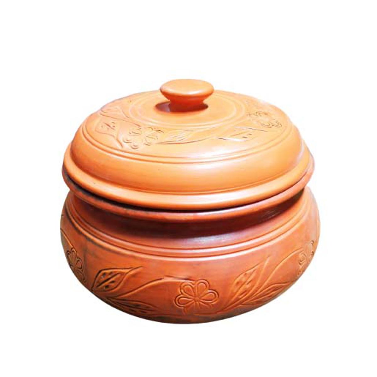Clay Terracotta Design Curry Pot With Lid 13x16 cm-Big Size