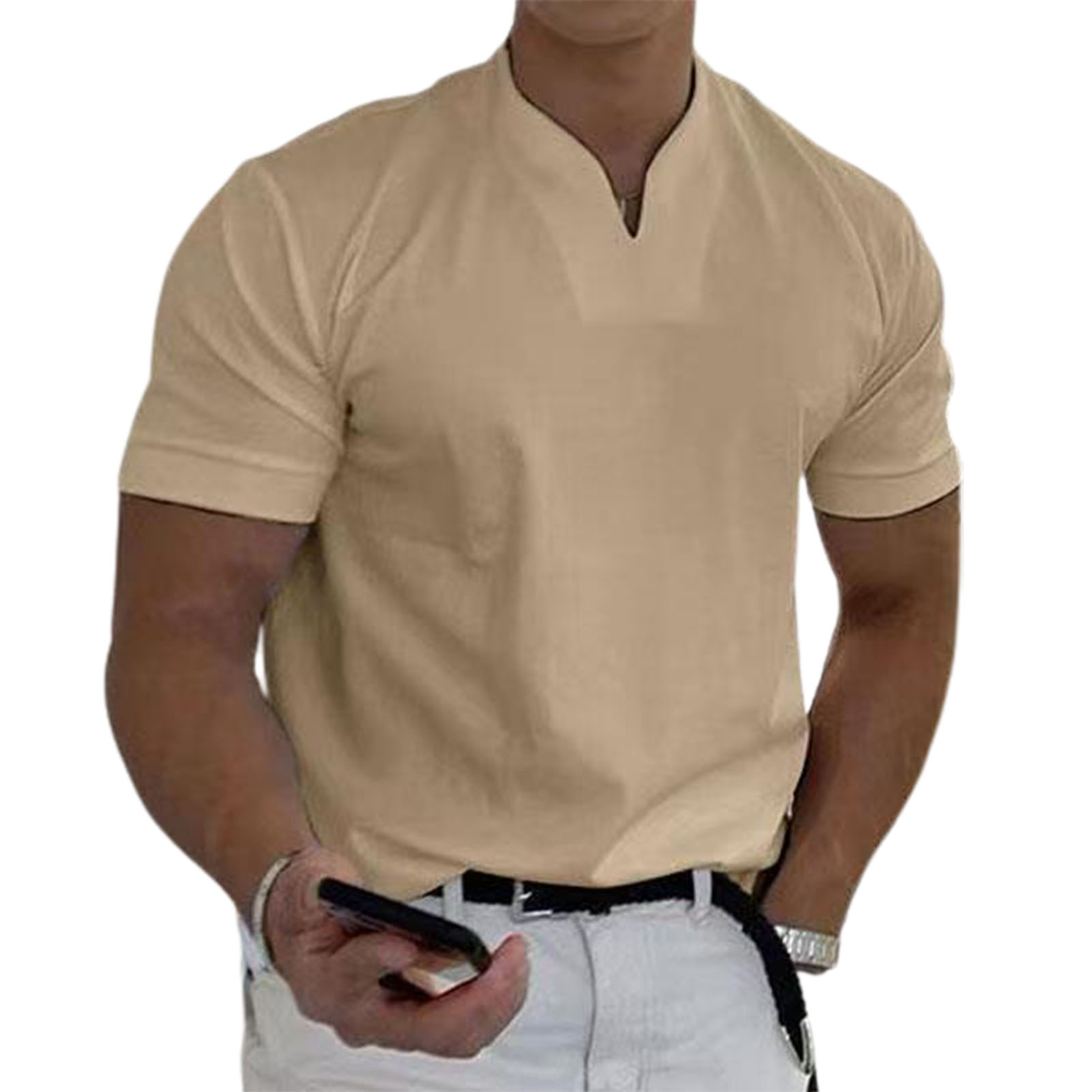 Men Top Solid Color Breathable Loose Men T-shirt. 