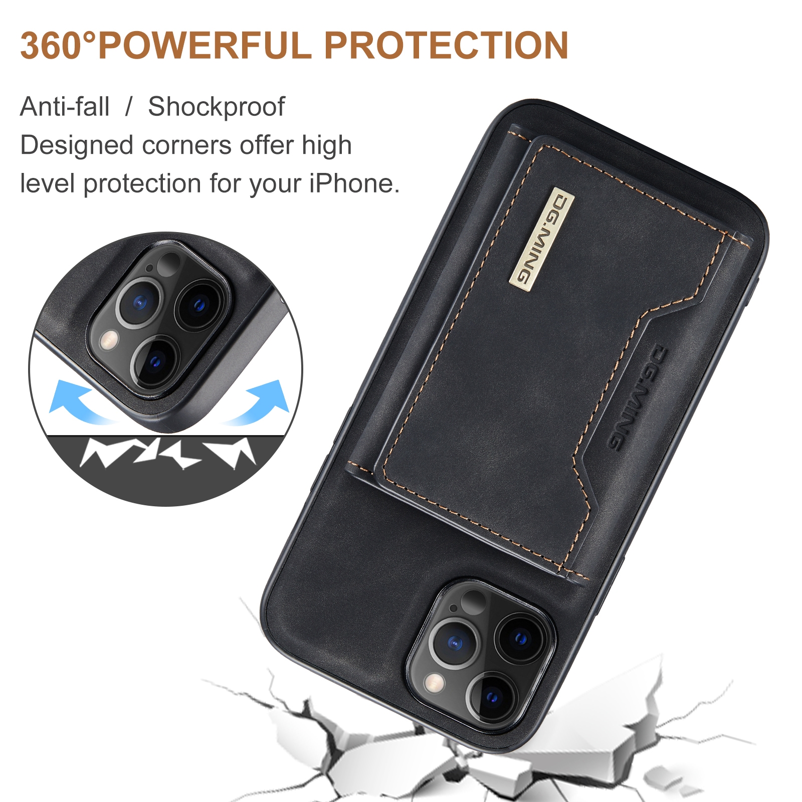 DG.MING M2 Series 3-Fold Multi Card Bag + Magnetic Back Cover Shockproof Case with Wallet & Holder Function For iPhone 12 Pro Max. 