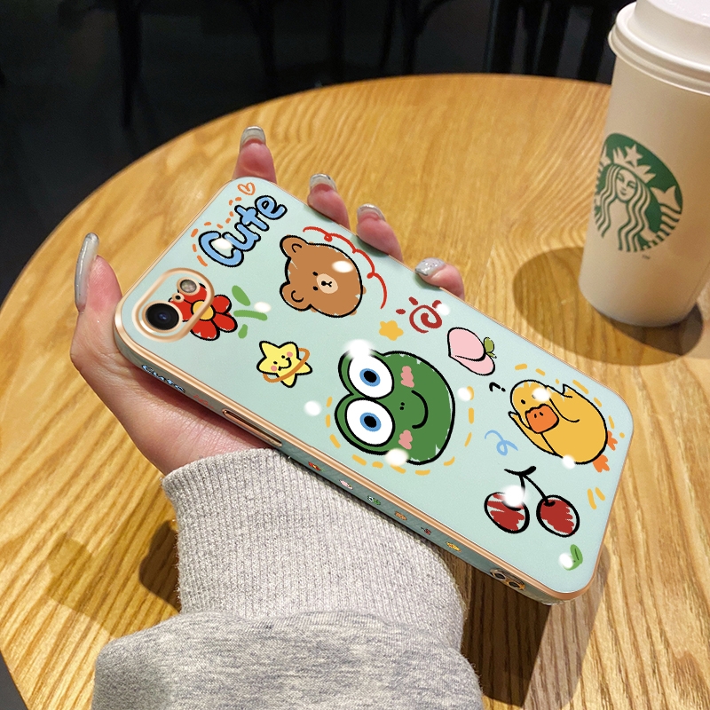 Chenyyka for iPhone 7 Plus Case Cute Frog Side Edge Square New Design Phone Cases Thin Plating Pattern Casing Full Lens Cover Camera Protect Shockproof Softcase. 