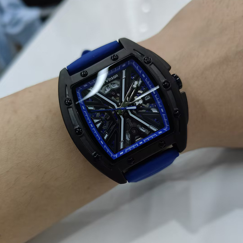 Carl vinson brand watch men's new barrel-shaped hollow waterproof luminous tremolo mechanical watch. 