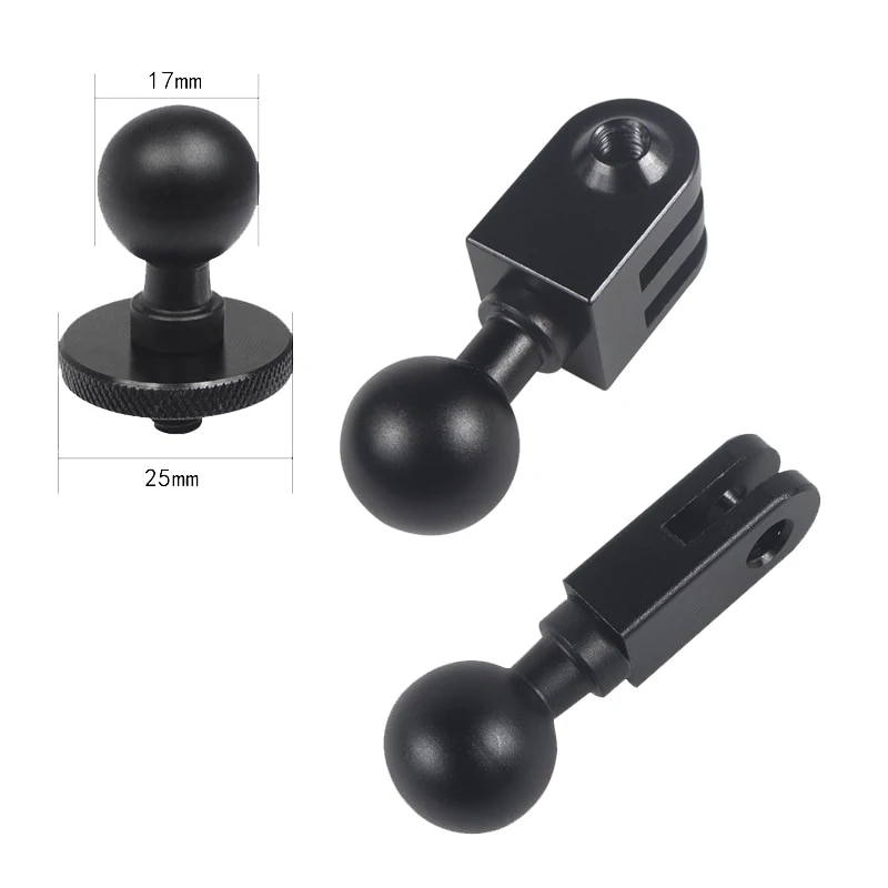 17mm Ball Head Adapter Double Socket Clip Mount for Gopro Hero 11 10 Action Camera 17mm Ballhead Converter to 1/4 M6 Screw Head. 