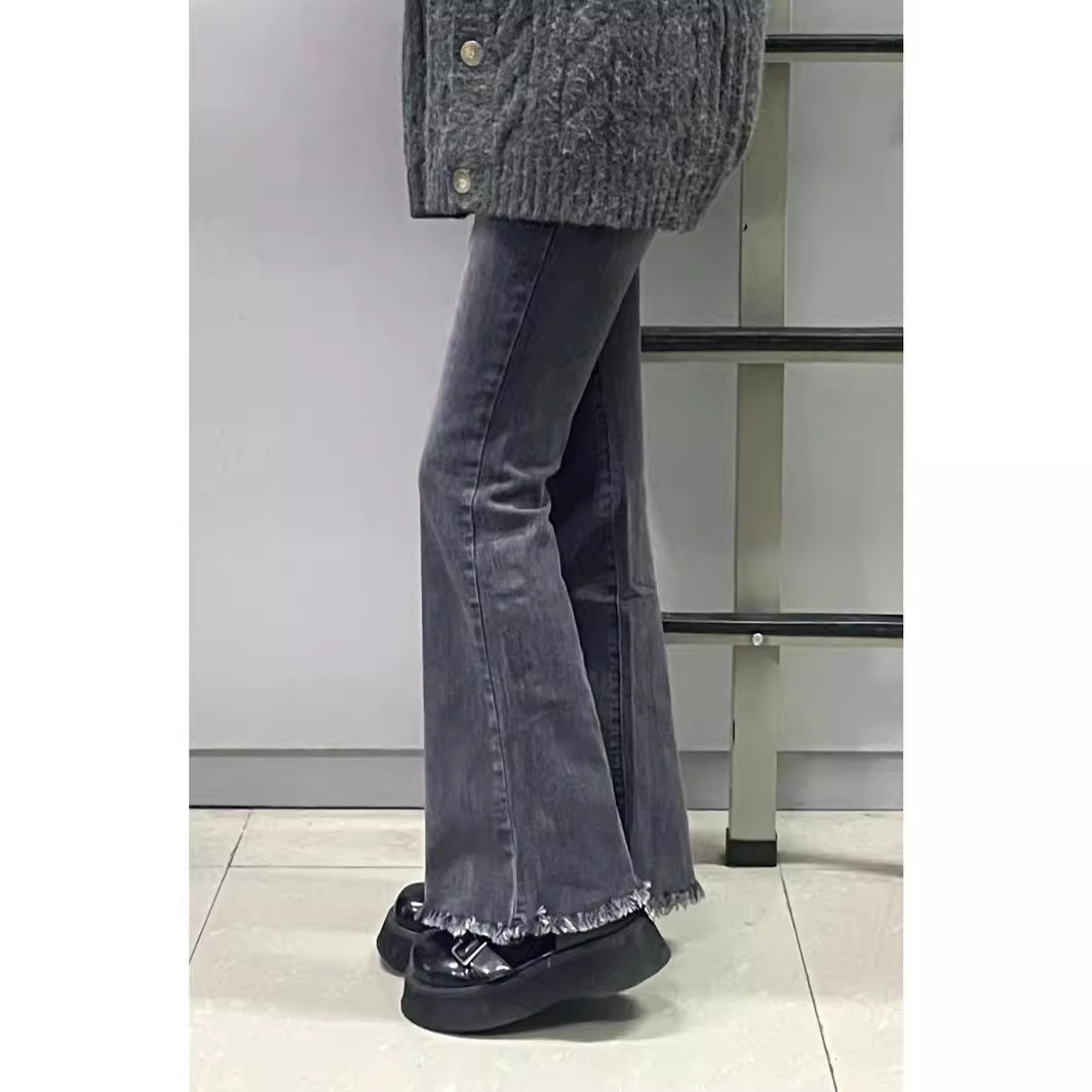 Pear-shaped body bootcut jeans women's autumn and winter plus-size fat sister high-waisted thin and fluffy flared pants 11. 