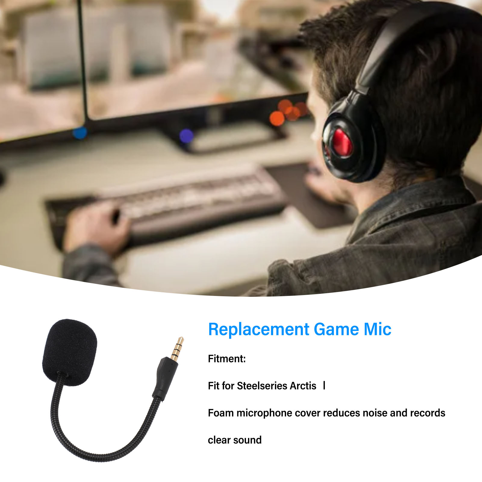 Detachable Microphone Boom, Noise Reduction Replacement Game Microphone with Foam for Headphones. 