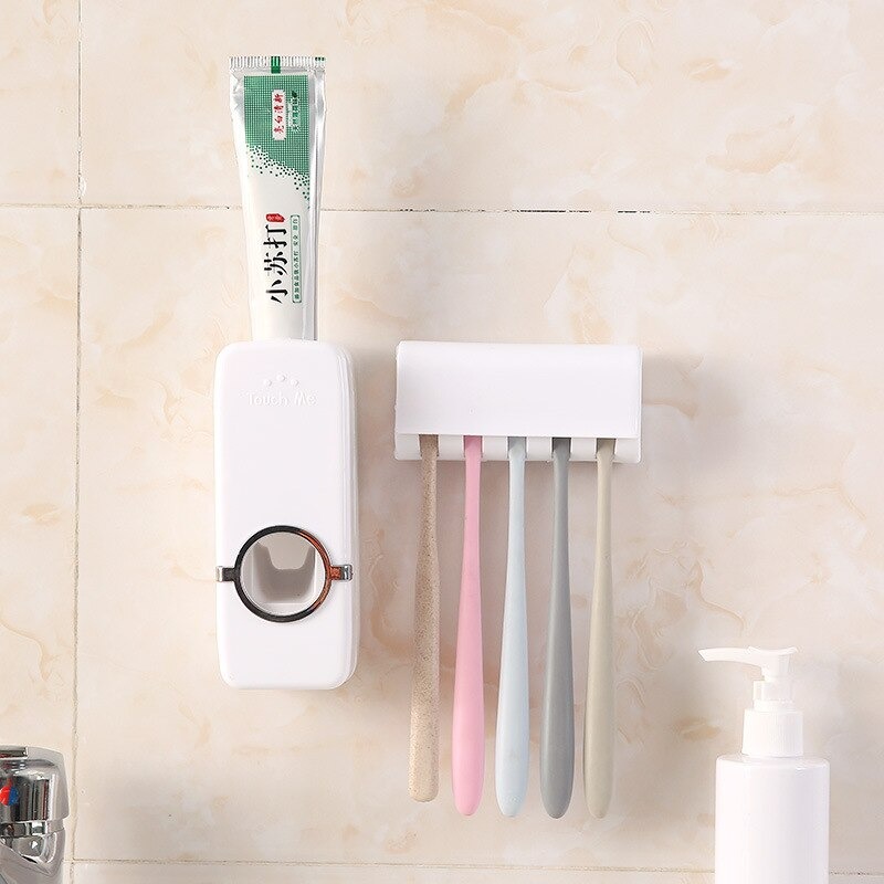 Automatic Toothpaste Dispenser And Brush Holder Set. 