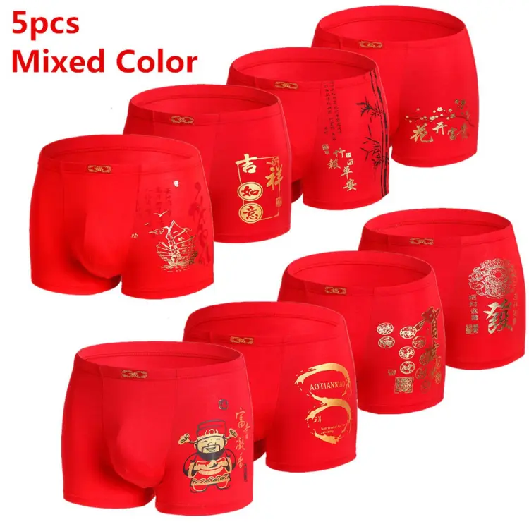5 Pcs Red Boxers Mens Underwear Modal Shorts Panties Soft Underpants Male  Undies Breathable Knickers Homme Trunks New Year Gift