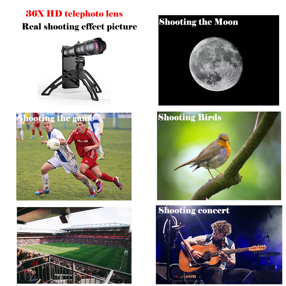 APEXEL HD 36X Phone Lens Camera Telephoto Zoom Monocular Telescope Lens + SelfieTripod With Remote Shutter For All Smartphones. 