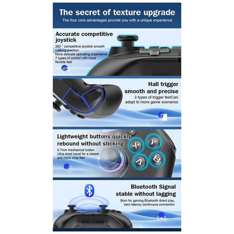 Game Console Six-Axis with Macro Programmable Wireless Bluetooth Controller Game Controller for Install Easy to Use Black. 