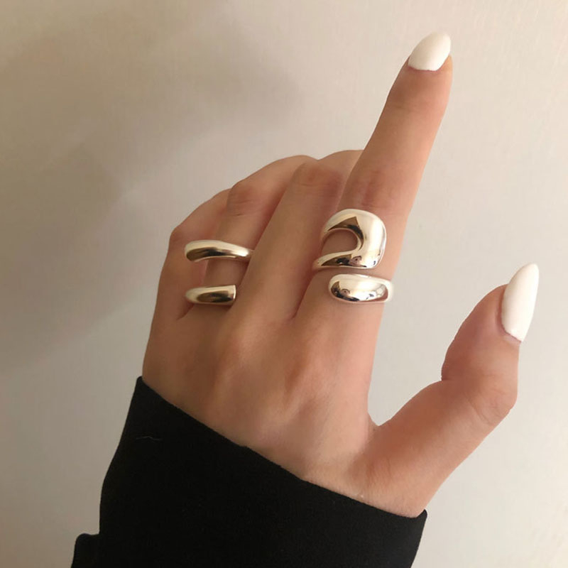 Trendy Jewelry Minimalist Geometric Silver Color Rings For Women Girl Gift Hollow Irregular Popular Birthday Party Gifts