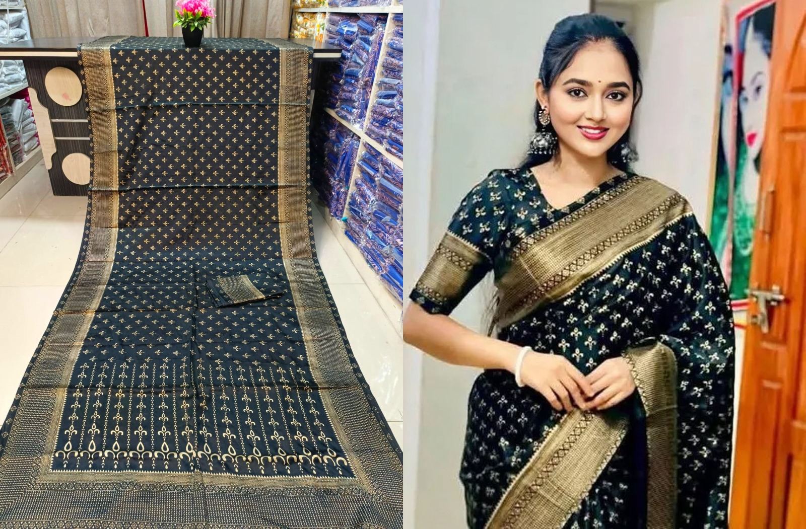 Durga pujar Japanese Soft Silk Sari with Blouse Piece for Women. 