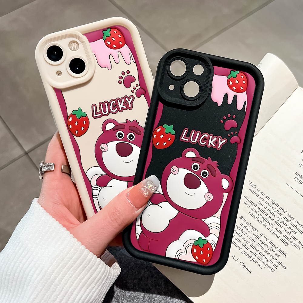 ZCSIBORUI for OPPO A18 A38 Back Cover Lotso Strawberry Pattern Soft Camera Protection Rubber Square Ladder Phone Case. 